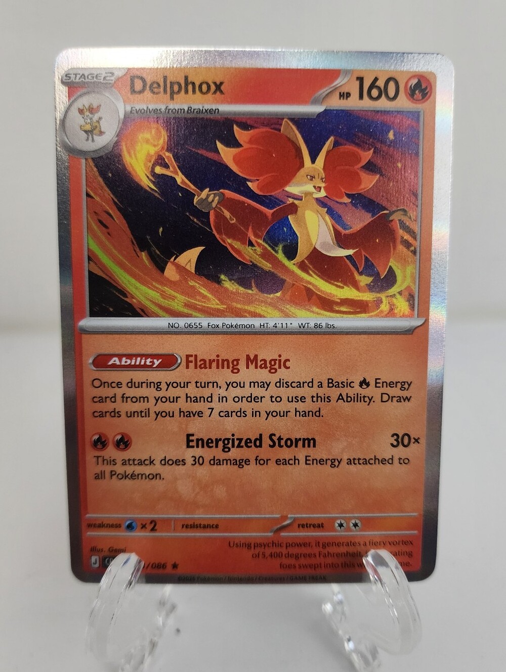 Delphox Pokémon Card Holo - Fiery Illustration (HP 160) 013/086 Chaos Rising